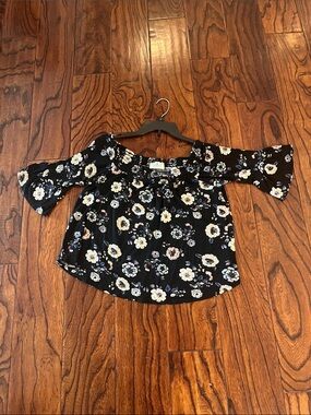 Threads Studio Black Floral Off The  Shoulder top